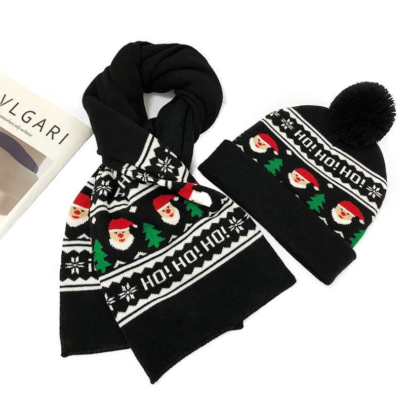 Xmas Christmas Beanie Hat Knit Cap Scarf Set thumbnail 2