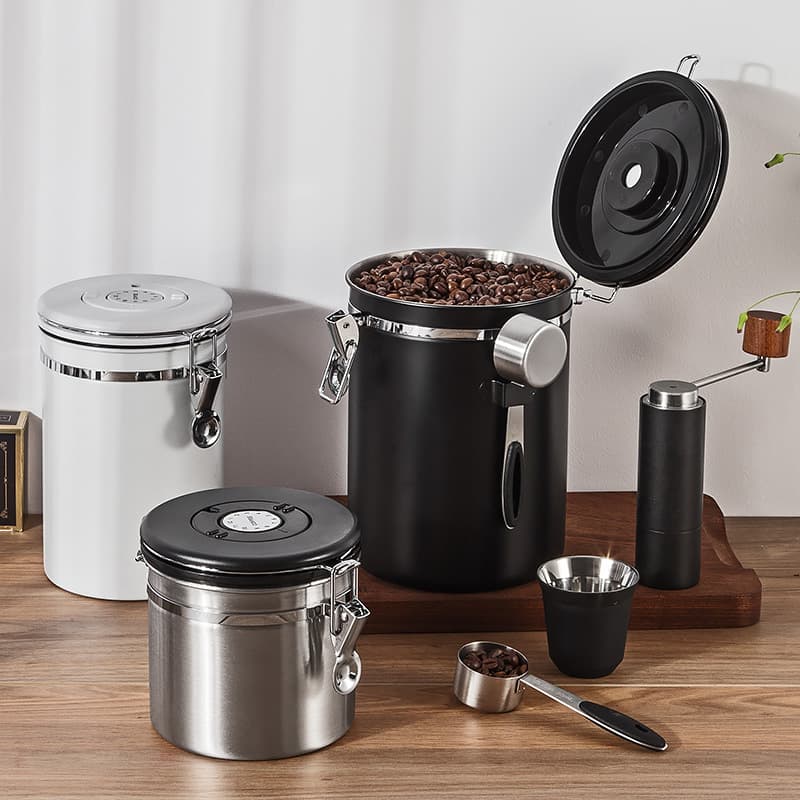 Stainless SteeCoffee Canister with Date Tracker and Scoop thumbnail 2
