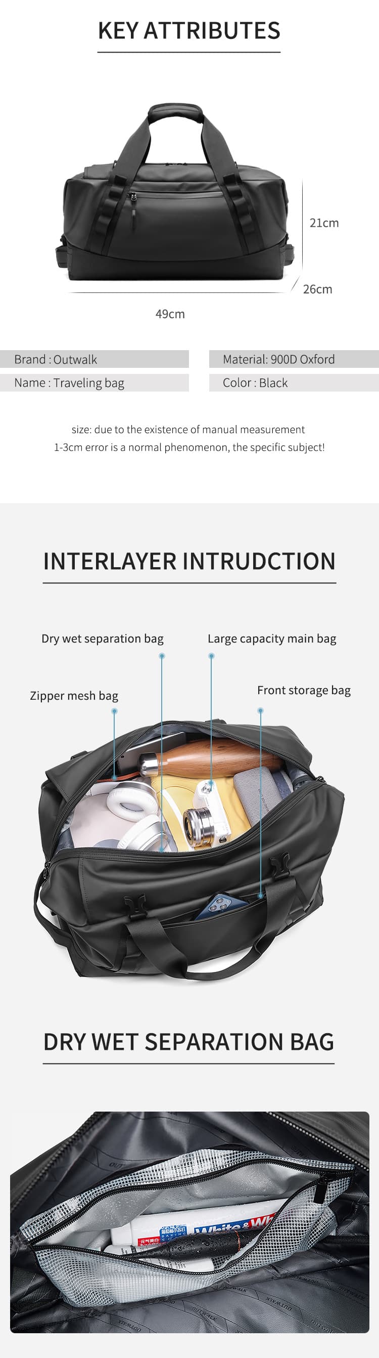 3 in 1 Oxford Travel Duffle Bag Backpack For Gym Sports thumbnail 5