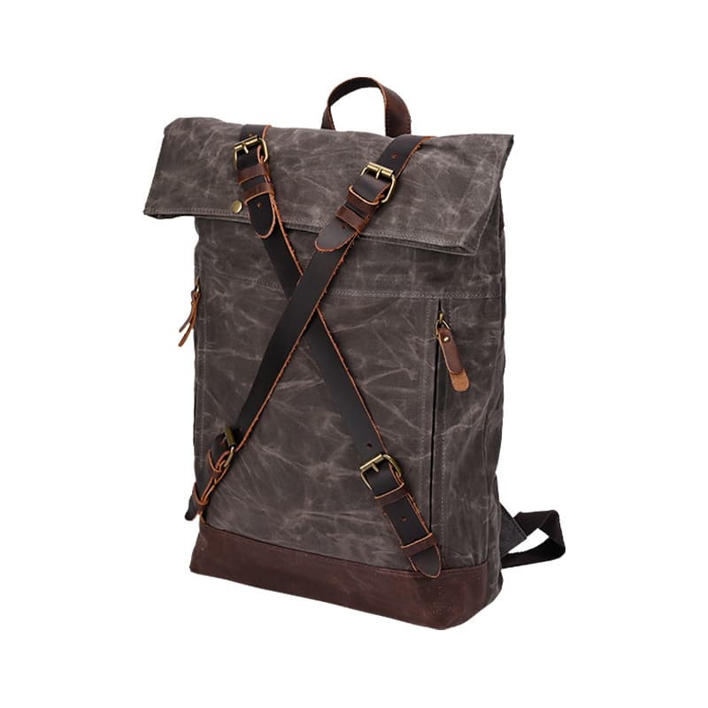 Vintage Canvas Leather Roll On Laptop Backpack Waterproof thumbnail 3