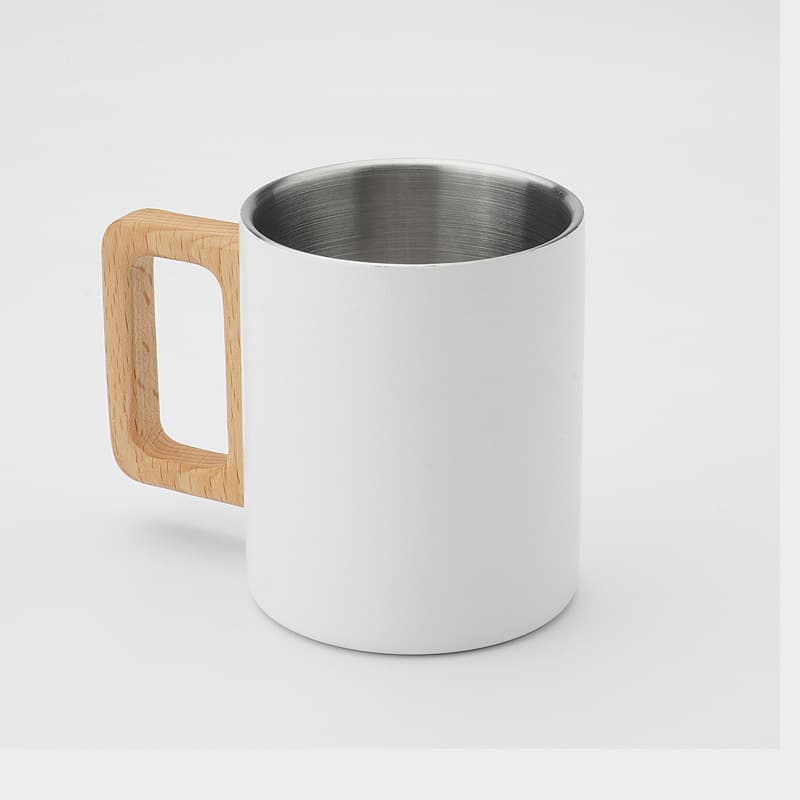 Double Wall Stainless Steel Mug With Walnut Wooden Handle thumbnail 2