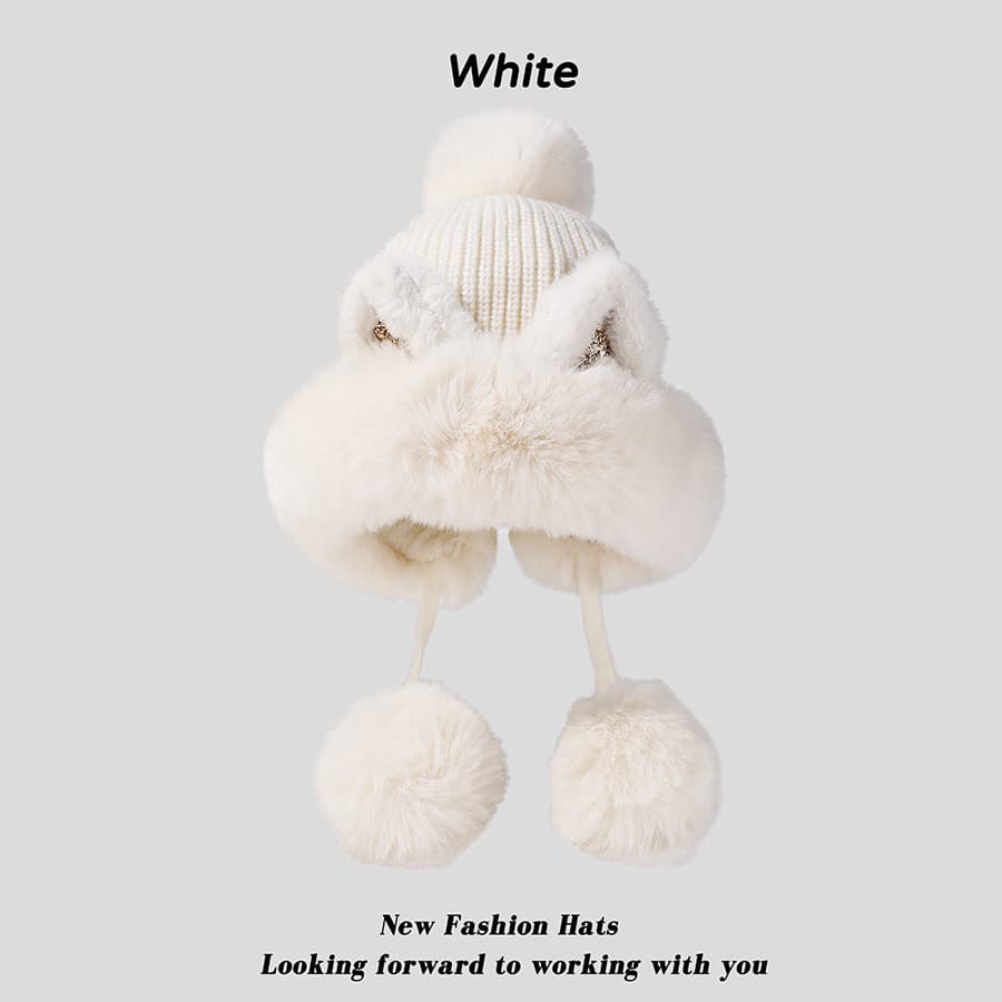 Women Winter Warm Cute Cat Ears Knitted Beanie Hat thumbnail 8