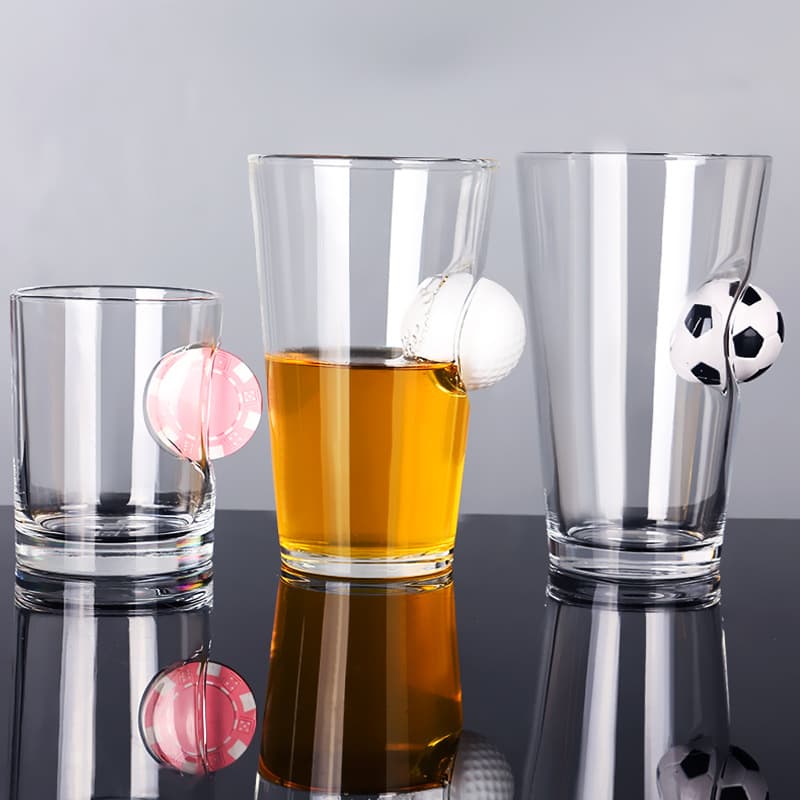 Inlaid Golfball Football Glass Cup thumbnail 2