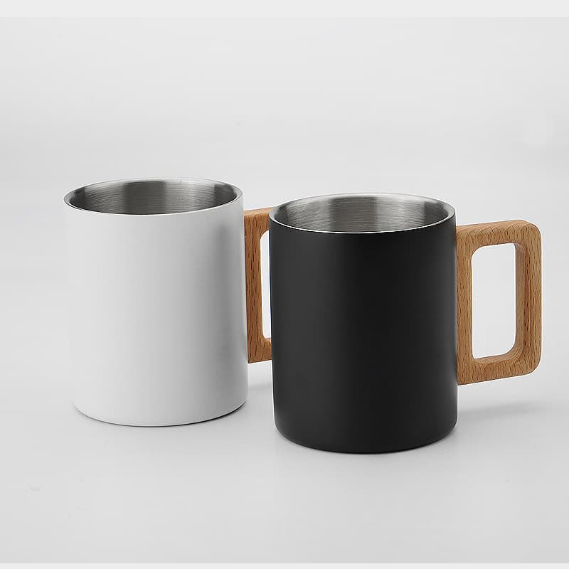 Double Wall Stainless Steel Mug With Walnut Wooden Handle thumbnail 7