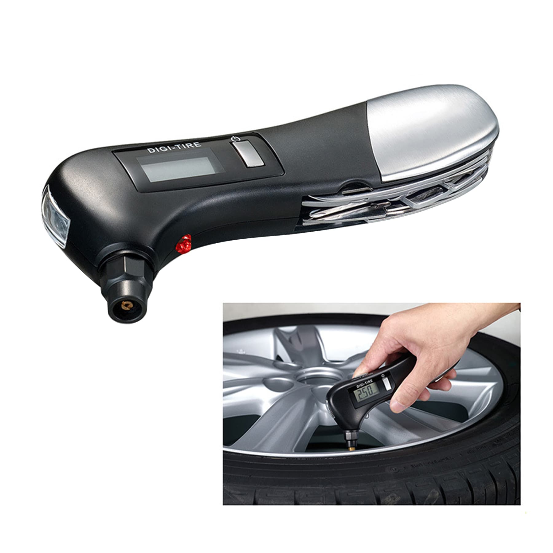 Safety Hammer Multi-Tool W/Digital Tire Gauge