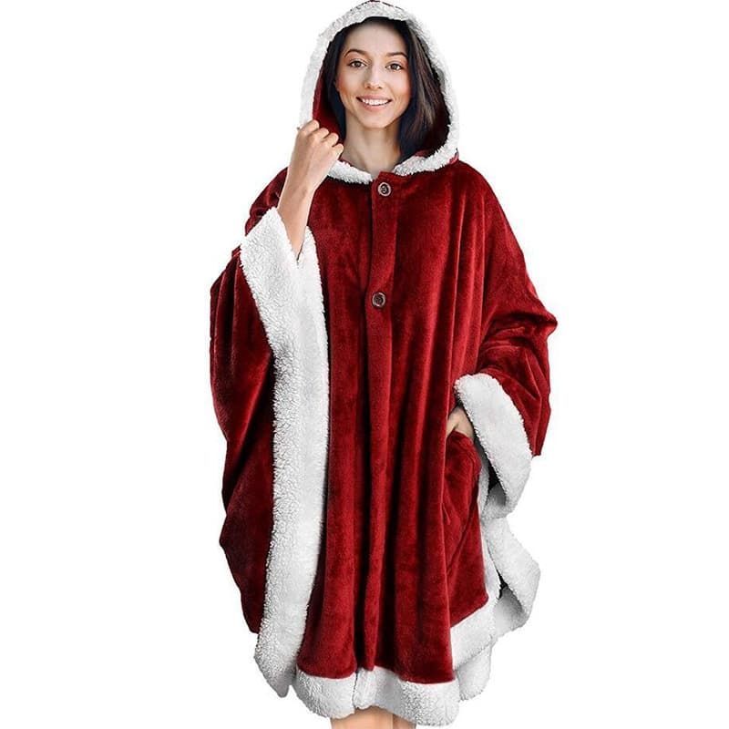 Poncho Hooded Blanket Wrap With Pockets Sherpa Fleece thumbnail 6