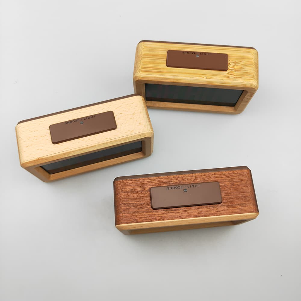 Bamboo Wooden LCD Alarm Digital Clock With Night Light Temp thumbnail 3