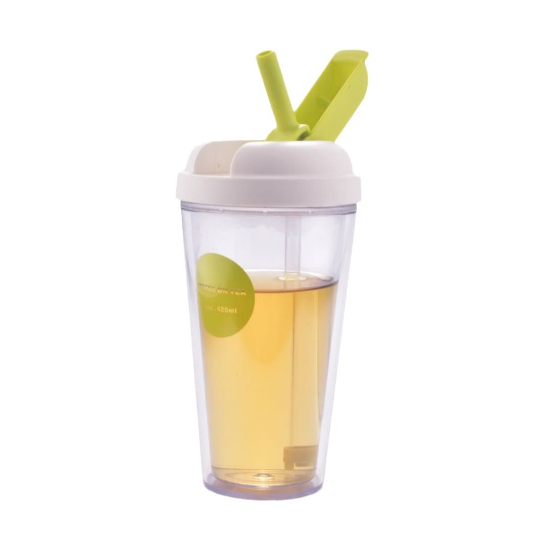 15Oz Reusable Double Plastic Flip Tumbler Cup With Straw thumbnail 2