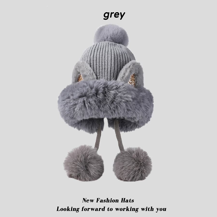 Women Winter Warm Cute Cat Ears Knitted Beanie Hat thumbnail 5