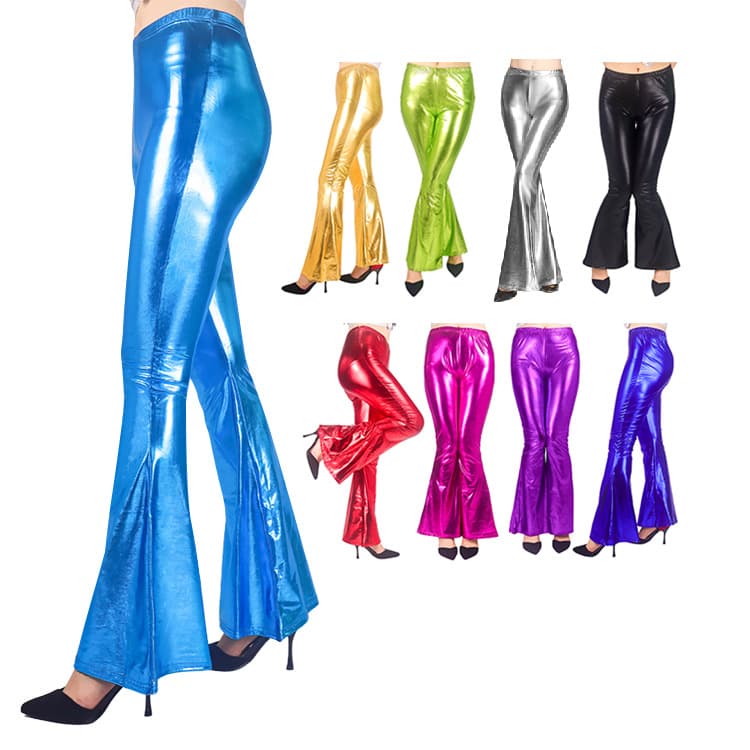 High Waist PU Leather Bell Bottom Pants for Women thumbnail 5