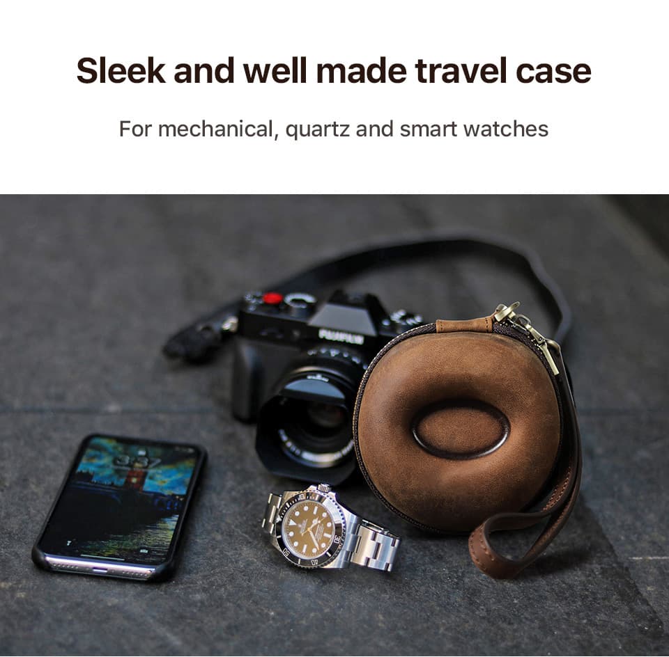 Genuine Leather Round portable watch storage bag thumbnail 7