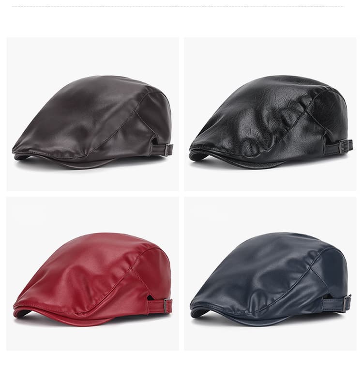 PU Leather Fashion Beret Hat Flat Cap thumbnail 4