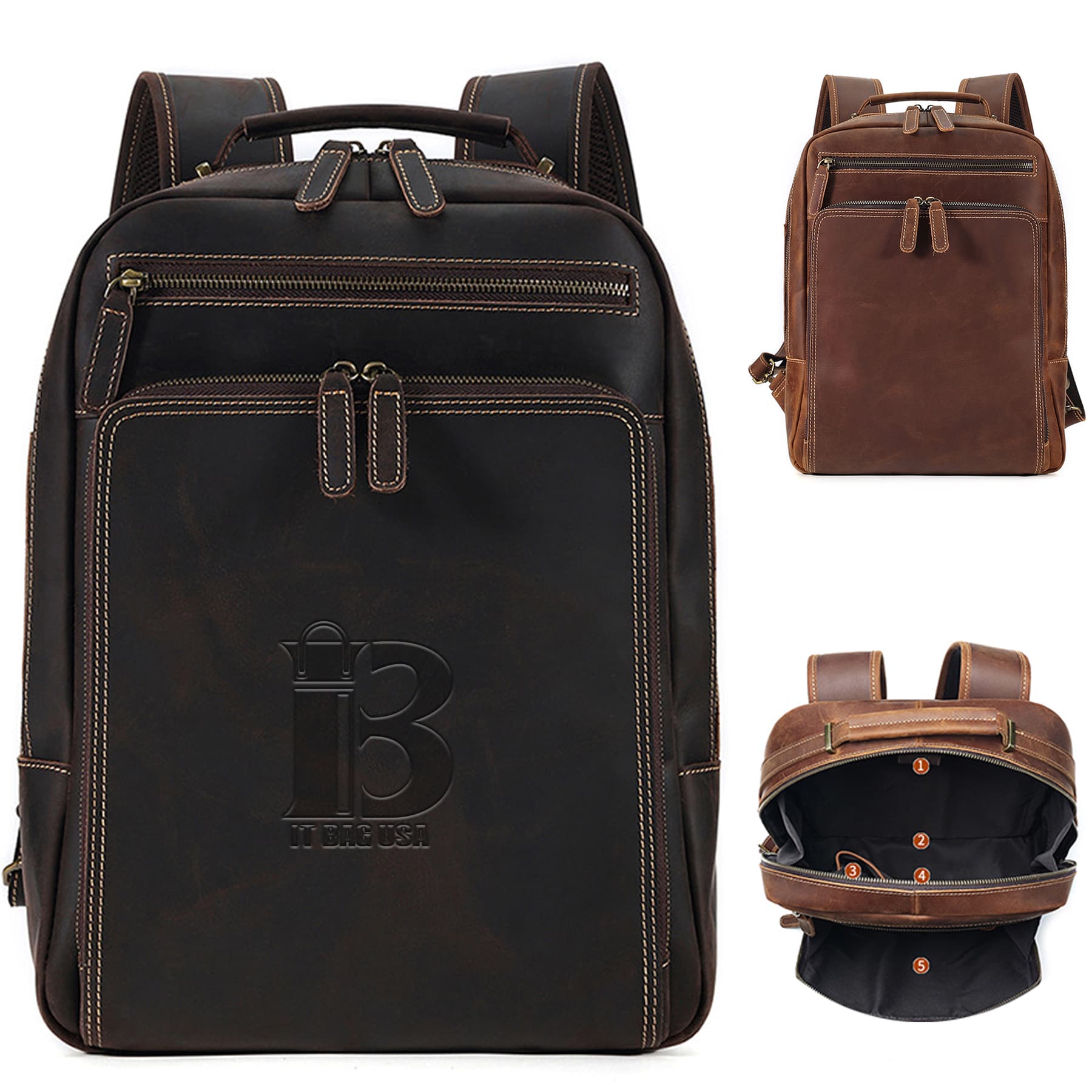 Genuine Vintage Leather Backpack For Men 15.6″ Laptop Bag thumbnail 5