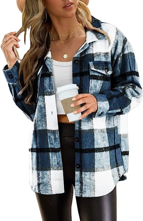 Casual Plaid Shacket Button Down Long Sleeve Shirt thumbnail 7