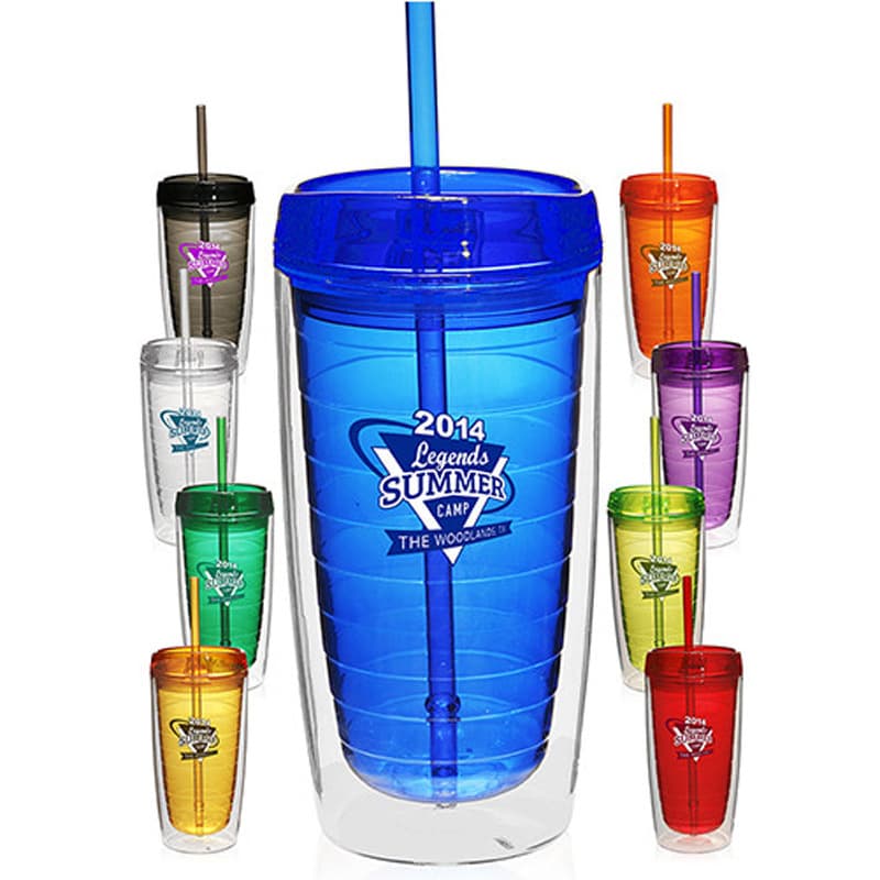 16 Oz Double Wall Reusable Acrylic Tumblers With Straw Lid