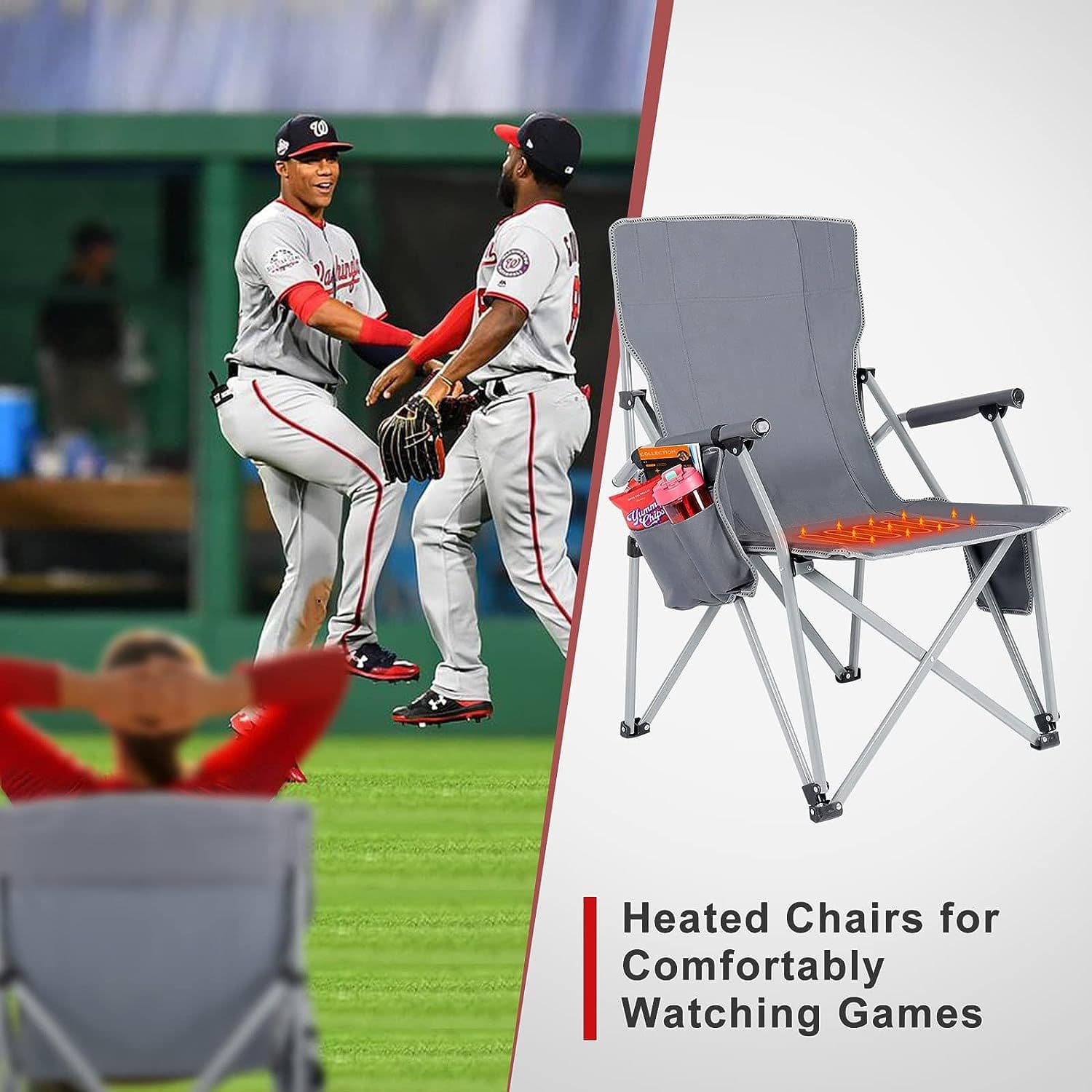 USB Heated Portable Folding Camping Lawn Chairs with Armrest thumbnail 3