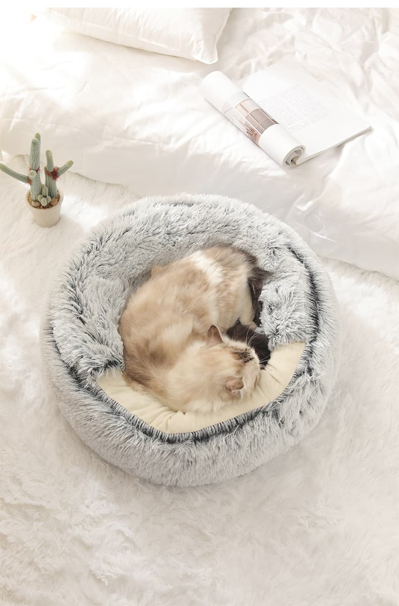 Round Soft Plush Burrowing Cave Hooded Pet Bed thumbnail 2