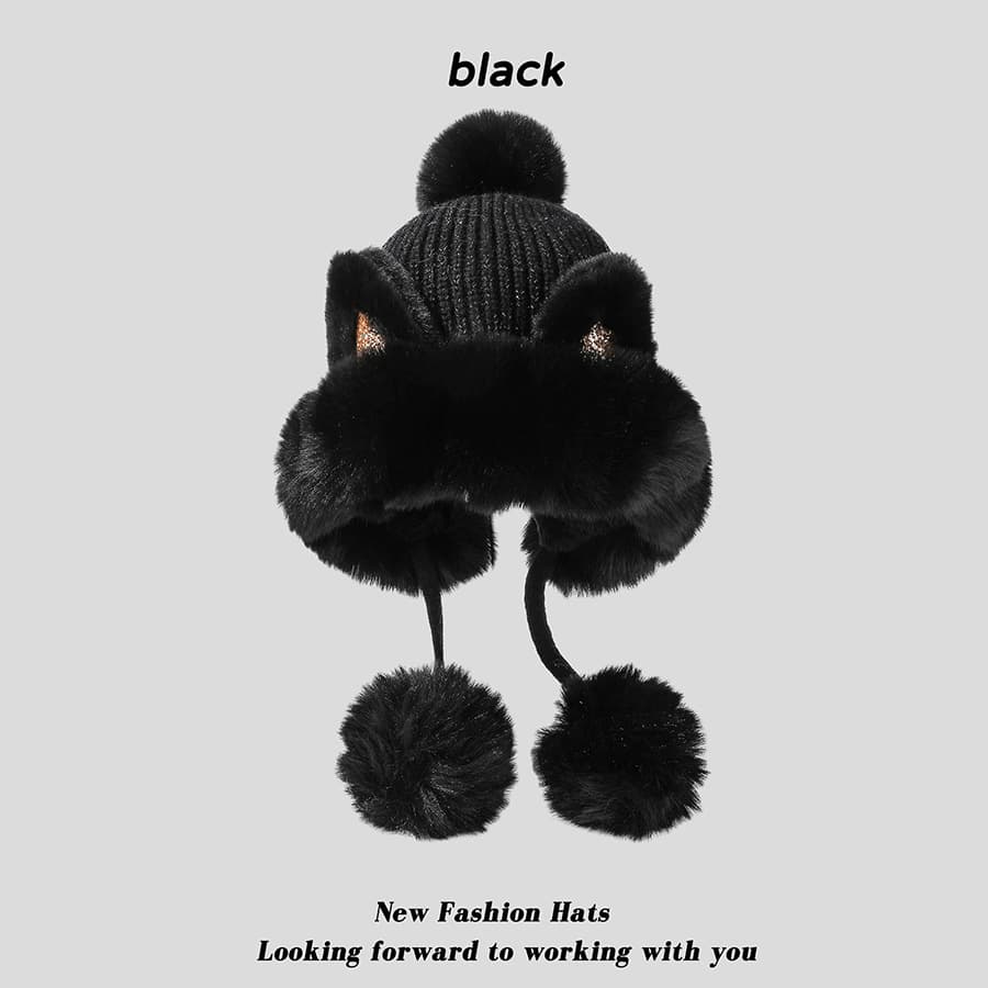 Women Winter Warm Cute Cat Ears Knitted Beanie Hat thumbnail 13