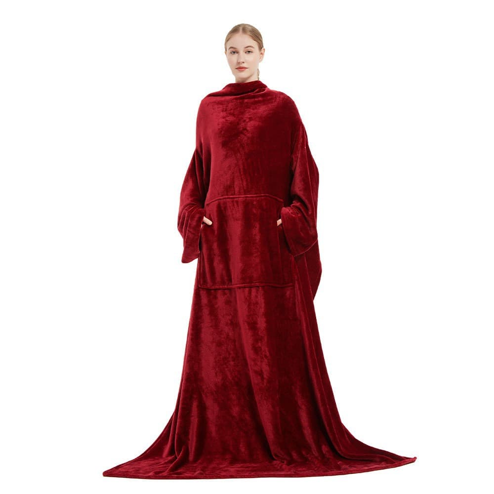 Soft Warm Large Fleece Plush Sleeved Wrap Robe Blanket thumbnail 3
