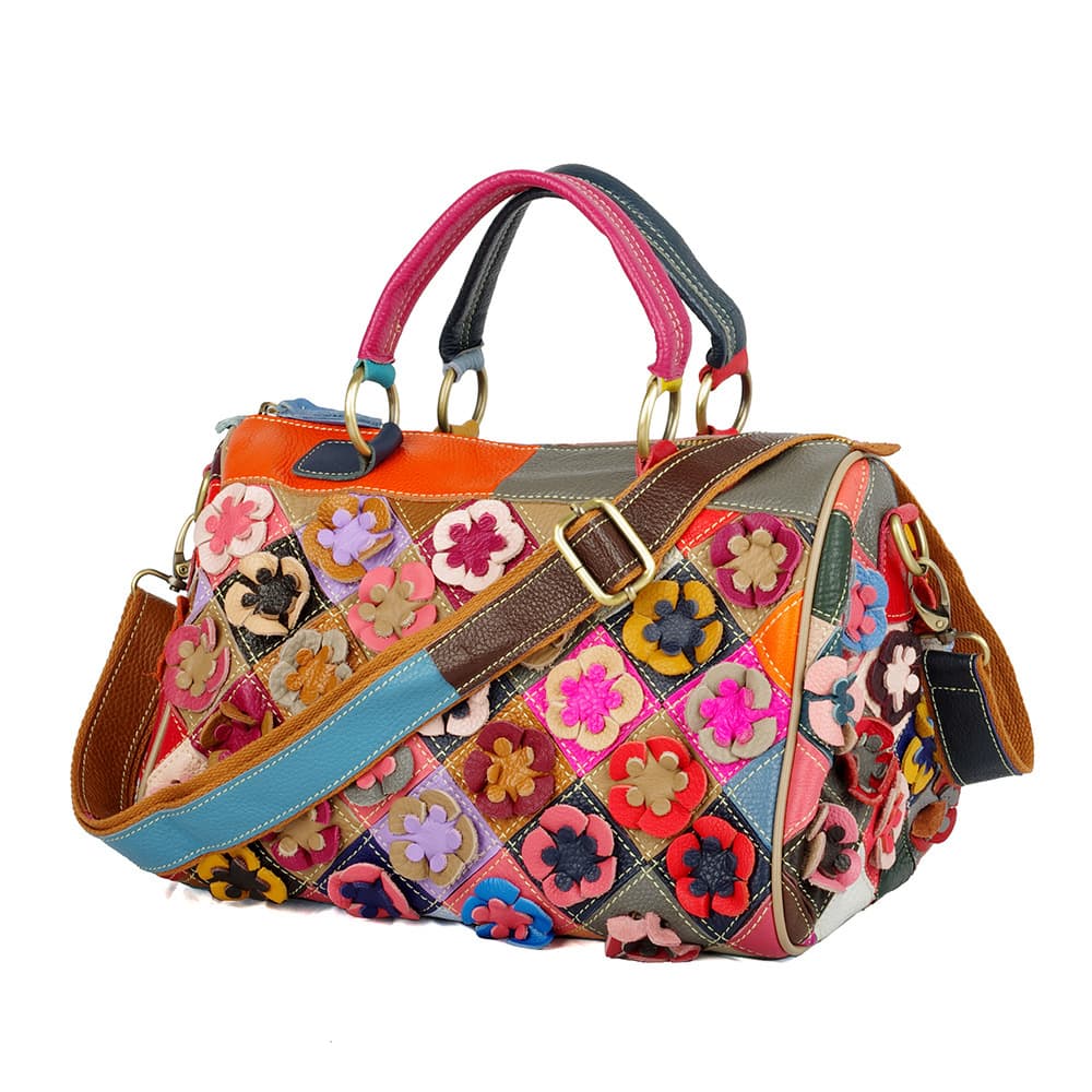 Genuine Leather Colorful floral shoulder cross-body bag thumbnail 7