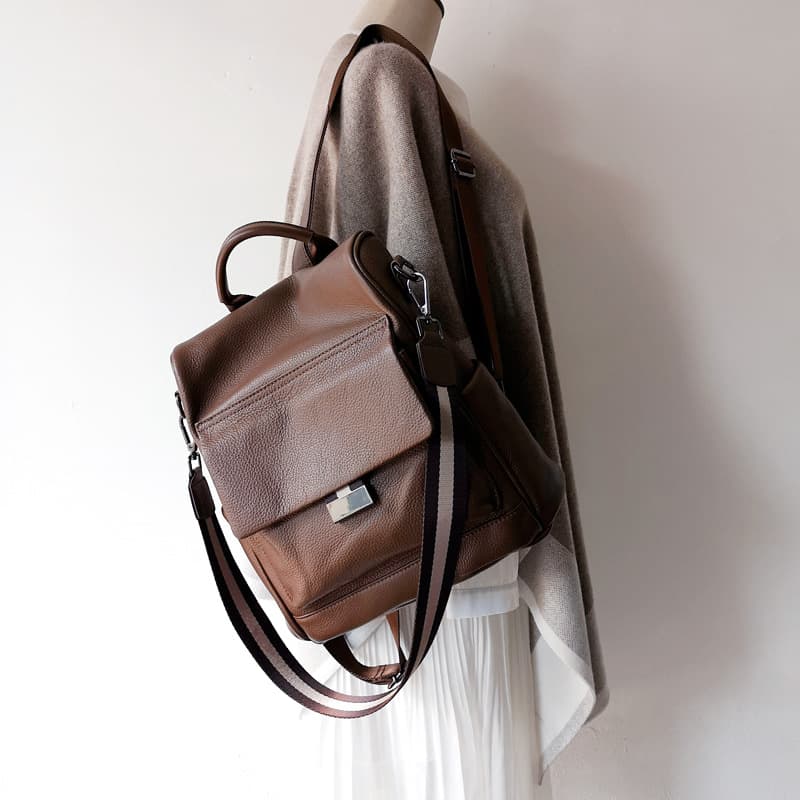 Black Genuine Leather Street-Style Backpack thumbnail 4
