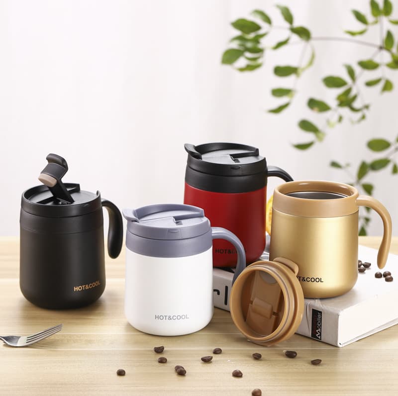 12Oz Reusable Stainless Steel Coffee Mug With Handle Lip thumbnail 3