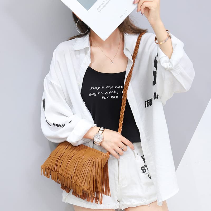 PU Hand-woven tassel shoulder cross-body bag thumbnail 2