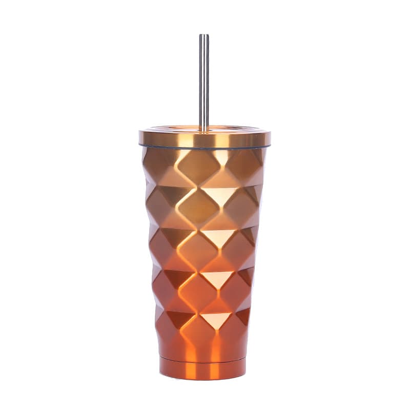 17 oz Stainless Steel Diamond Vacuum Cup with Lid Straw thumbnail 6