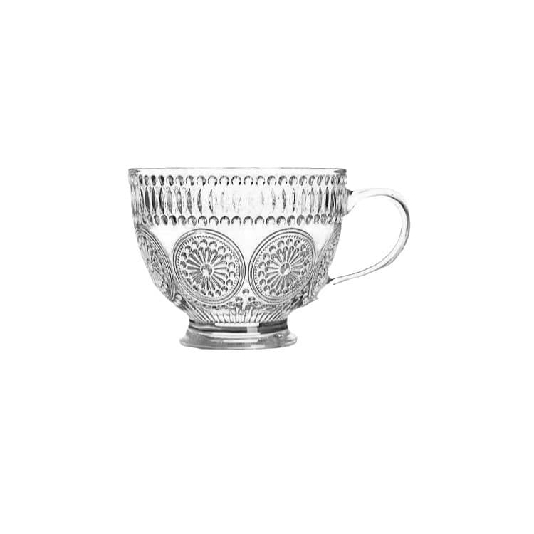 Glass Coffee Mugs Vintage Latte Clear Embossed Tea Cups thumbnail 3