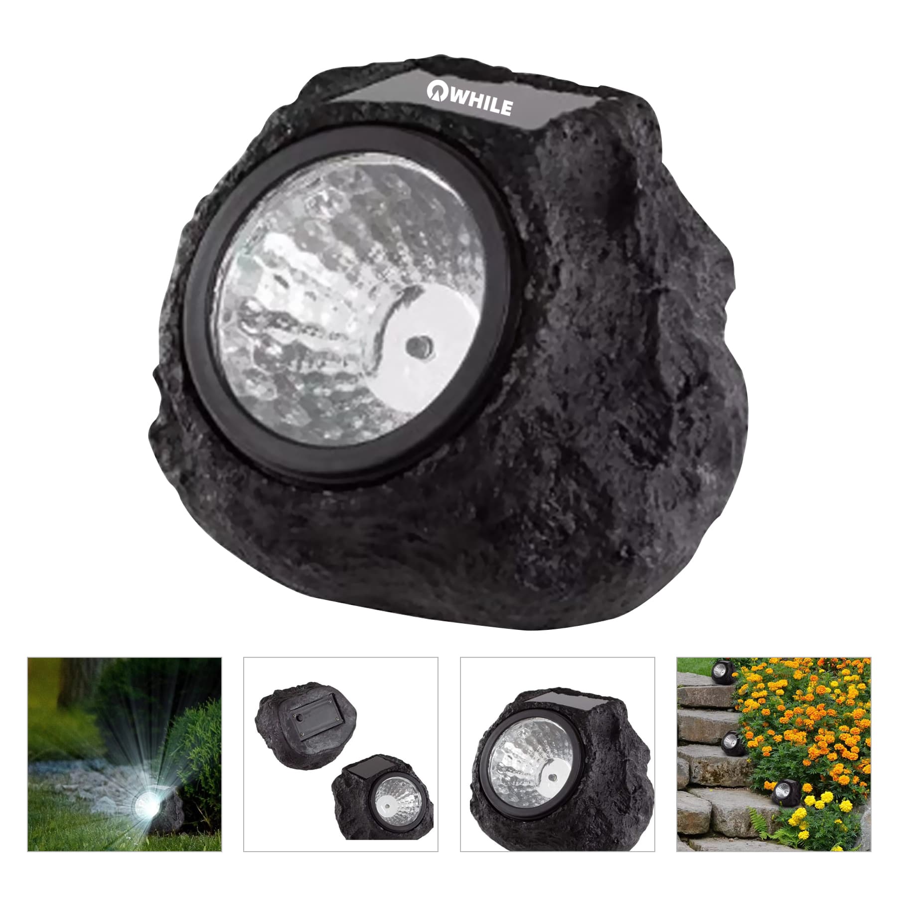 Solar outdoor stone light
