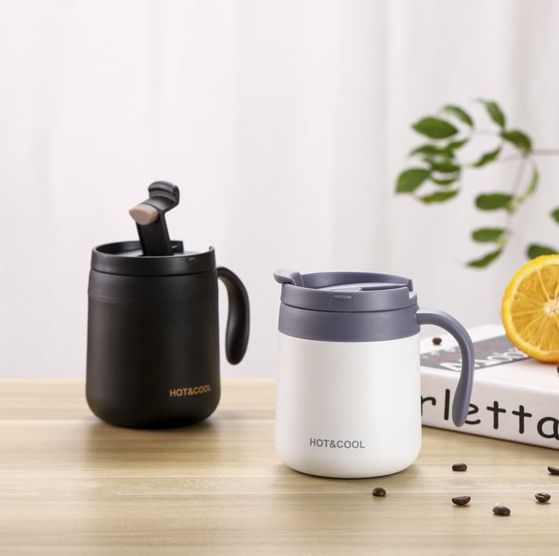 12Oz Reusable Stainless Steel Coffee Mug With Handle Lip thumbnail 2