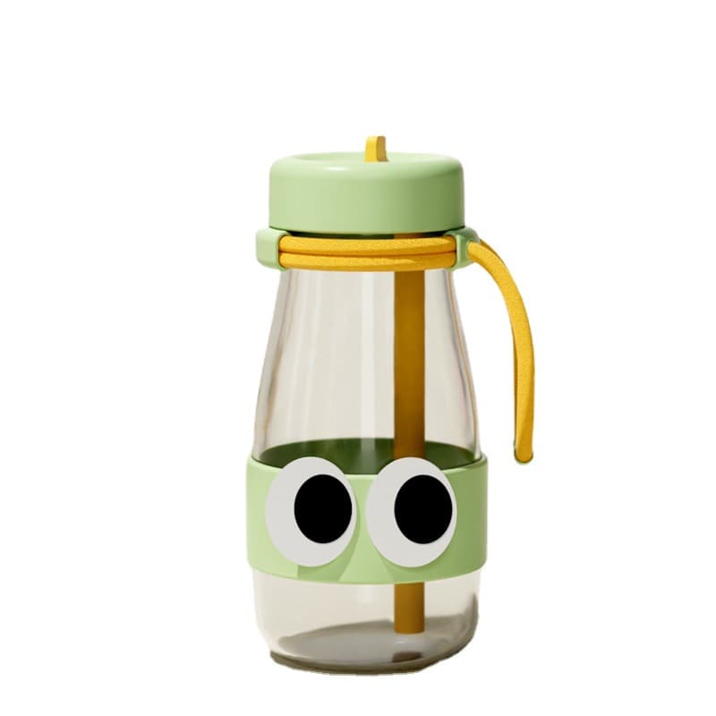 24 oz Cartoon Big Eyes Glass Water Bottle with Straw thumbnail 7