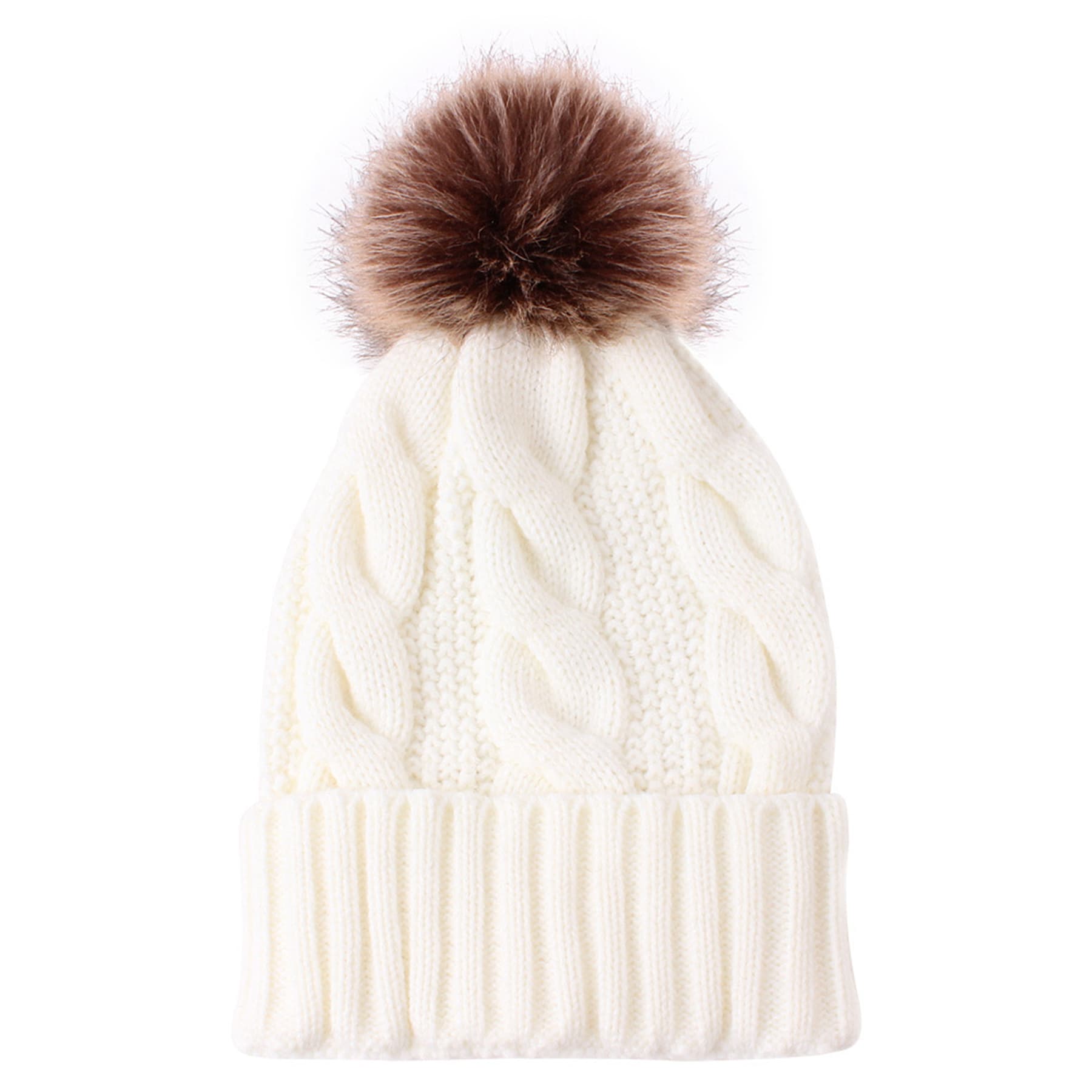 Knit Braided Cuff Beanie With Pom-Pom thumbnail 2