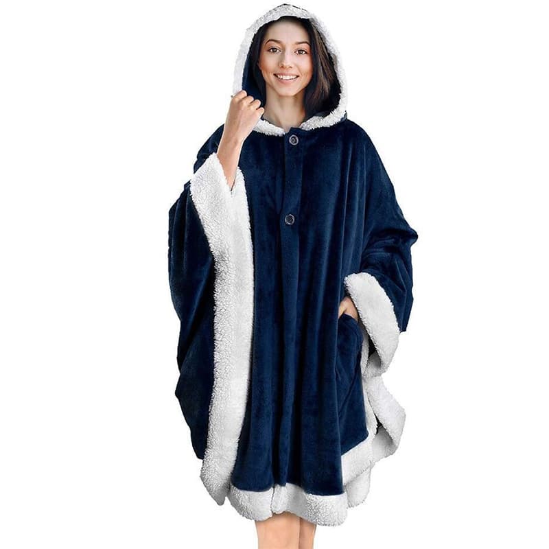 Pearl Buckle Hooded Casual Cape thumbnail 3