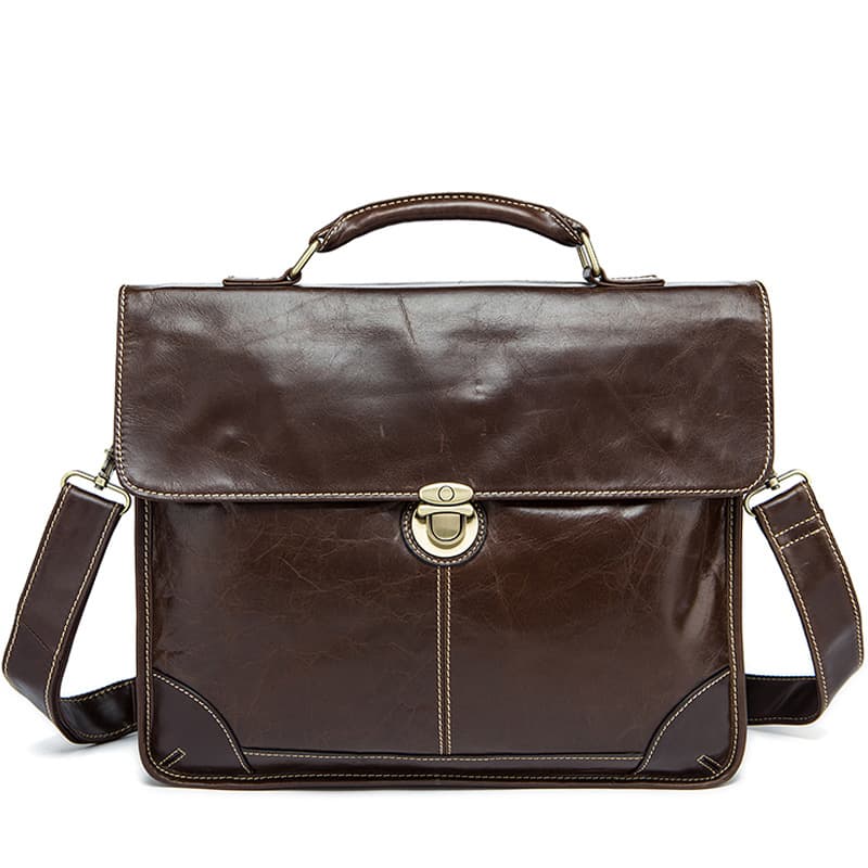 Genuine Leather Briefcase for Men 14 Inch Laptop Messenger thumbnail 6