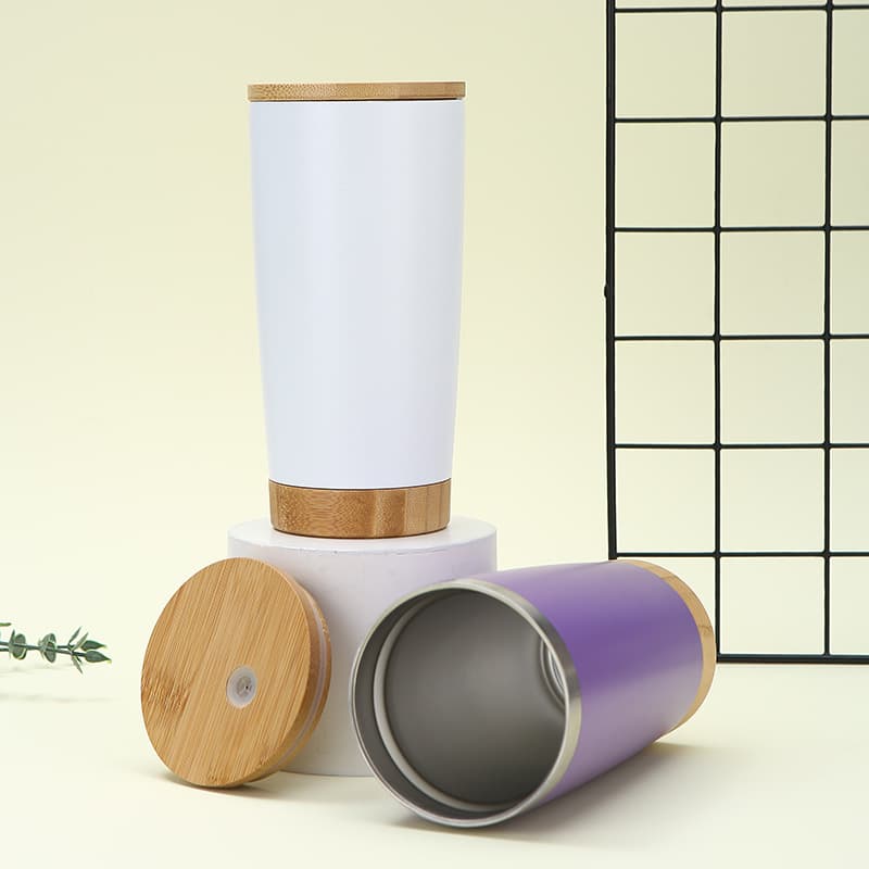 20 Oz Double Wall Thermal Cup With Bamboo Wooden Lid Base thumbnail 5