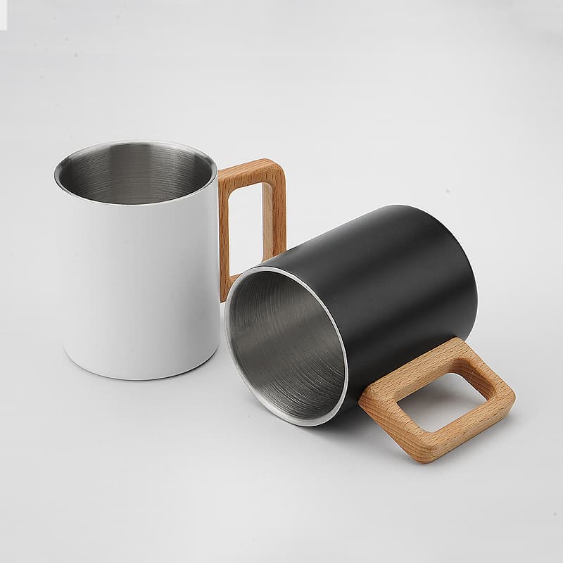 Double Wall Stainless Steel Mug With Walnut Wooden Handle thumbnail 5