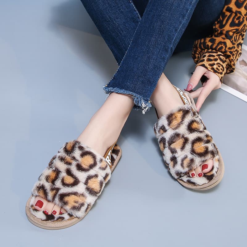 House Slippers Faux Rabbit Fur Open Toe Shoes thumbnail 4