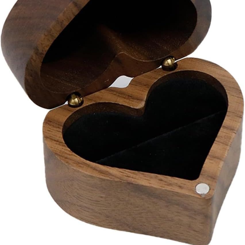 Heart Shaped Walnut Wood Ring Gift Box thumbnail 3