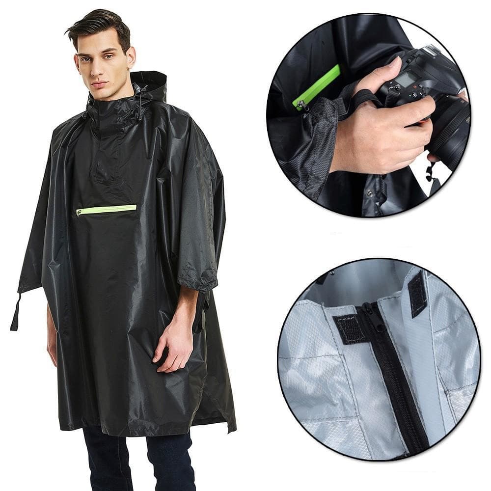 Waterproof Rain Poncho Lightweight Reusable Hiking Hooded thumbnail 2