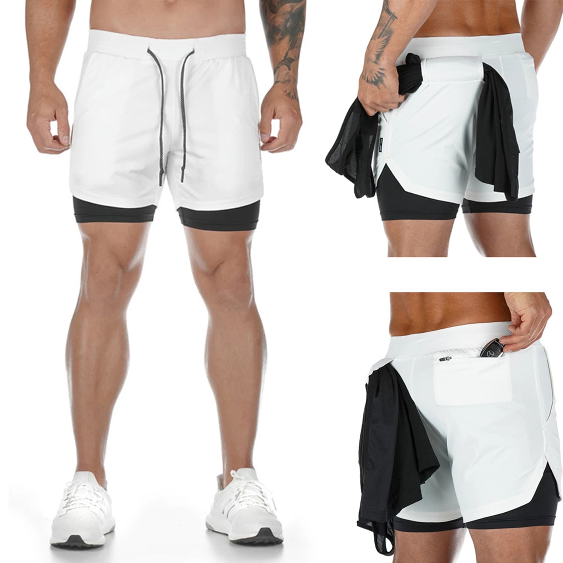 Men'S 2 In 1 Sport Quick Dry Short Pants With Phone Pocket thumbnail 18