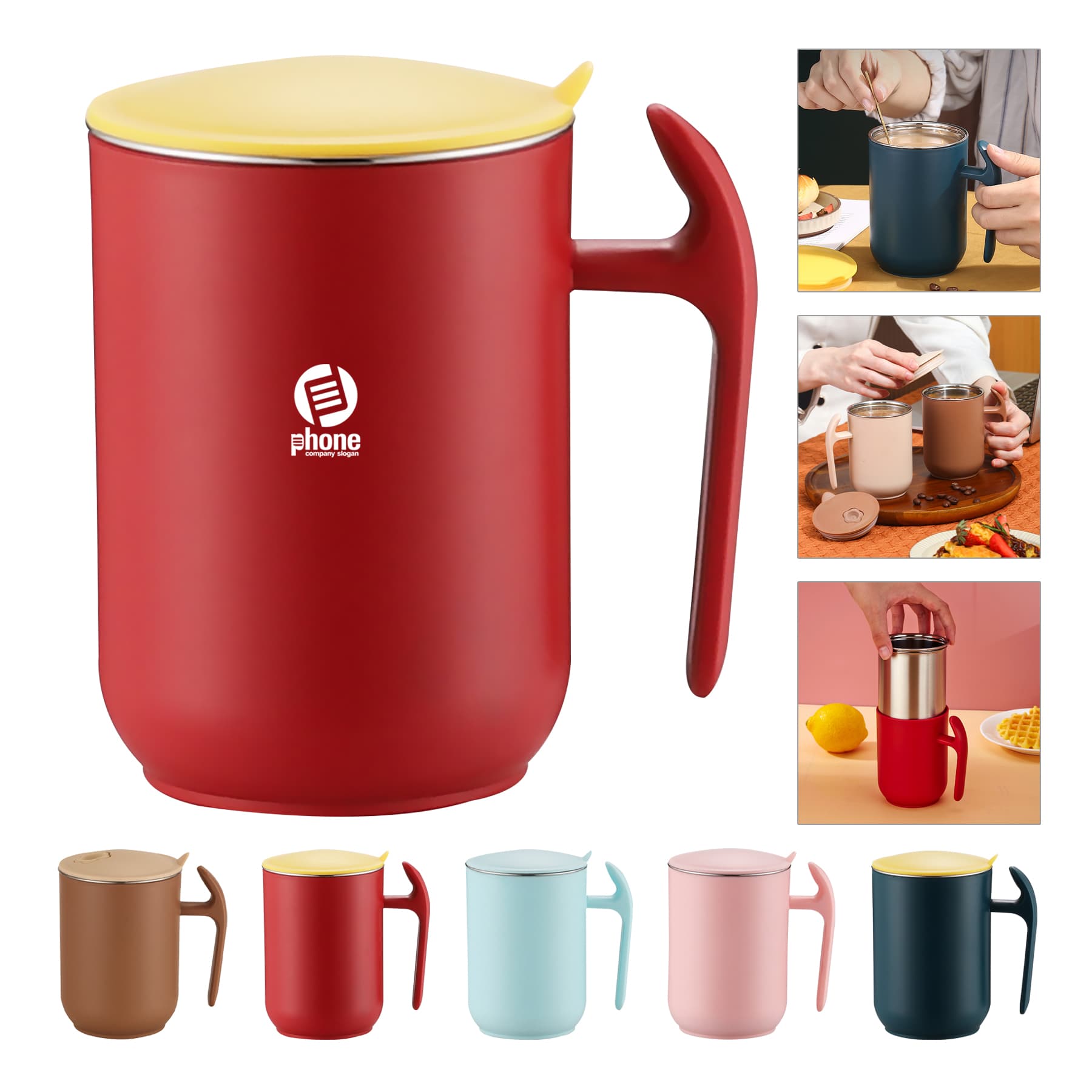 Stainless Steel Coffee Mug With Lid And Handle