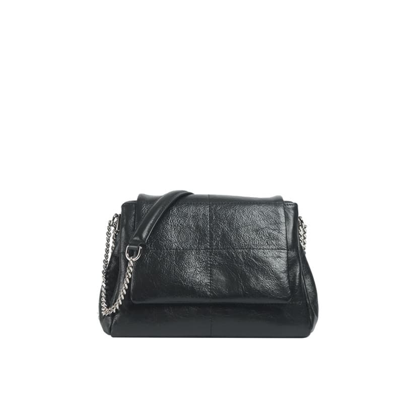 Genuine Leather Shoulder Tote bag with Hardware Chain thumbnail 3