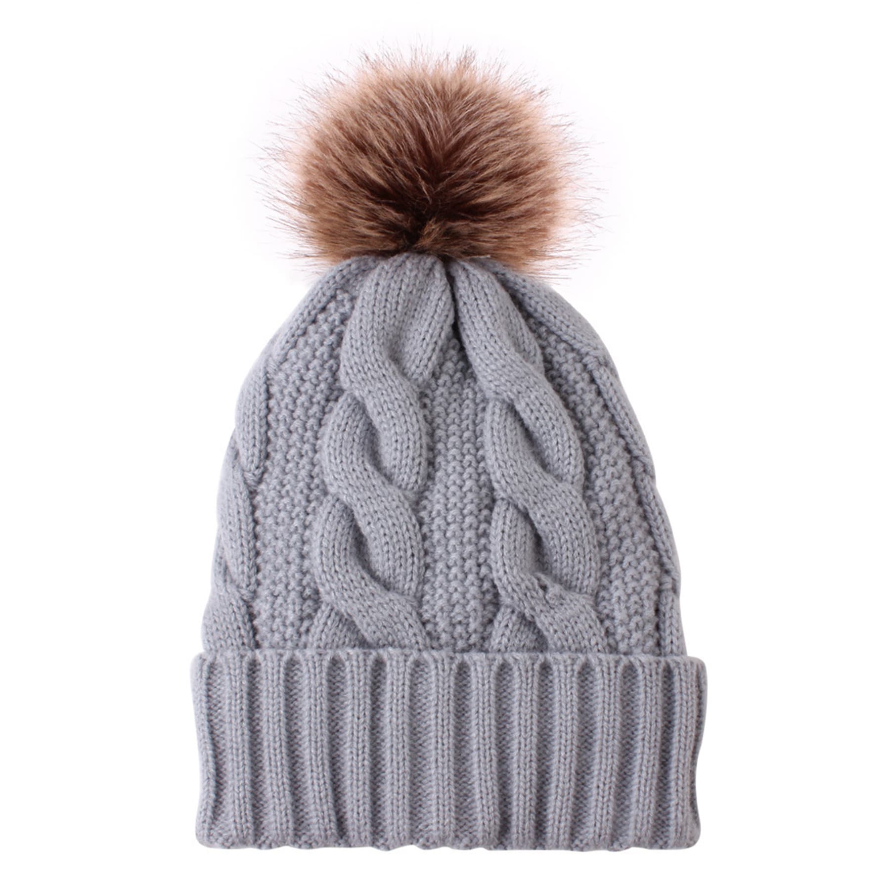 Knit Braided Cuff Beanie With Pom-Pom thumbnail 4