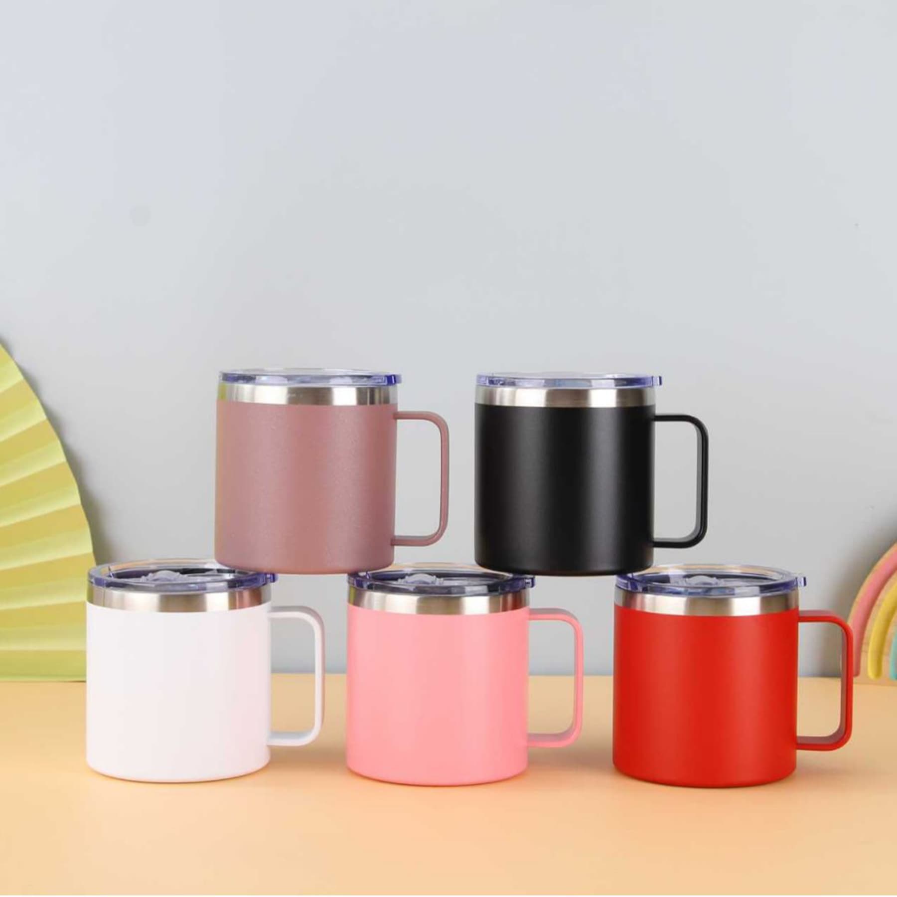 14Oz Stainless Steel Vacuum Camping Mug With Handle thumbnail 11