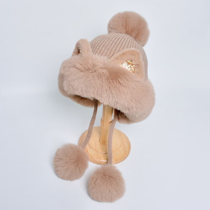 Women Winter Warm Cute Cat Ears Knitted Beanie Hat thumbnail 3