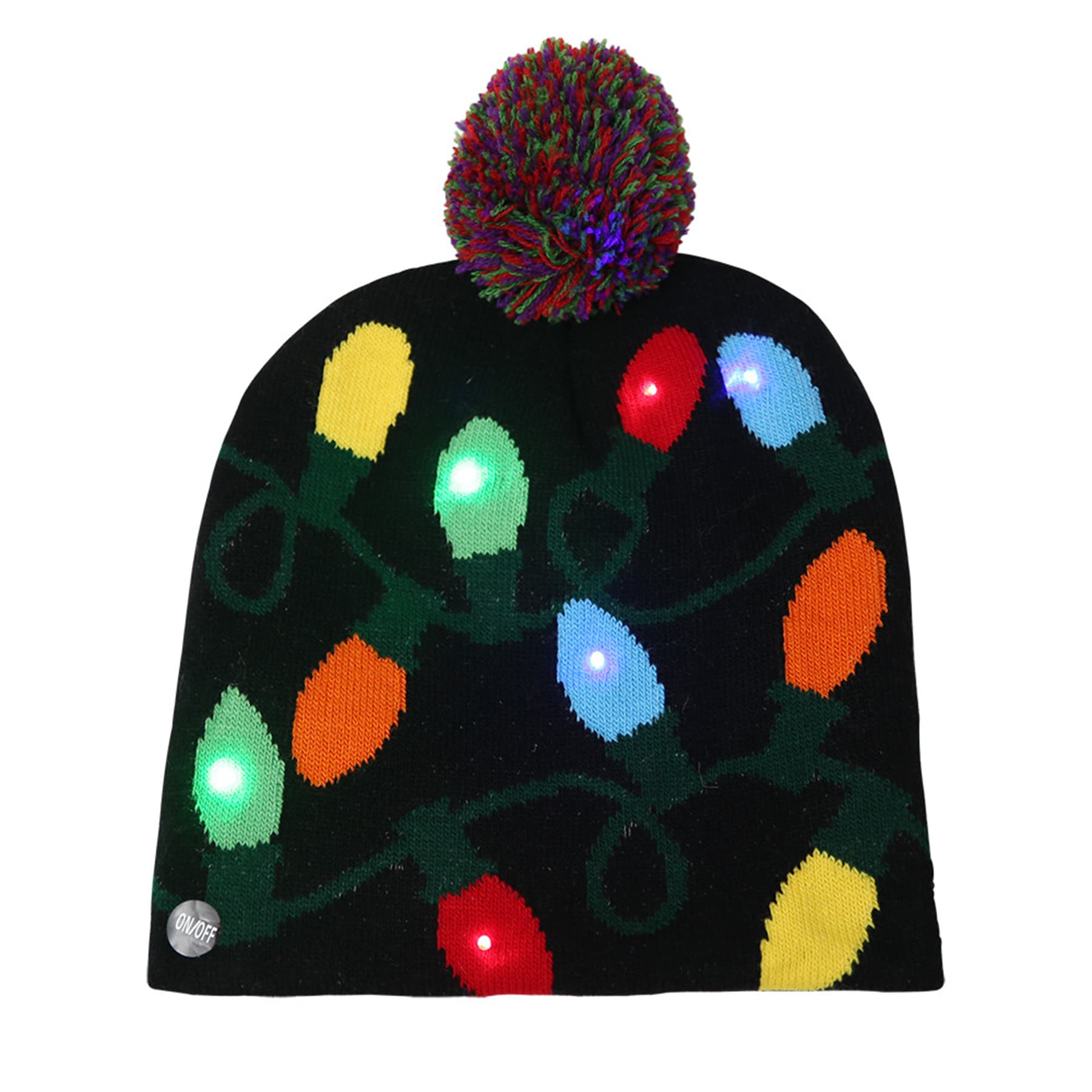 LED Christmas Kintted Beanie Cap with Pom thumbnail 3
