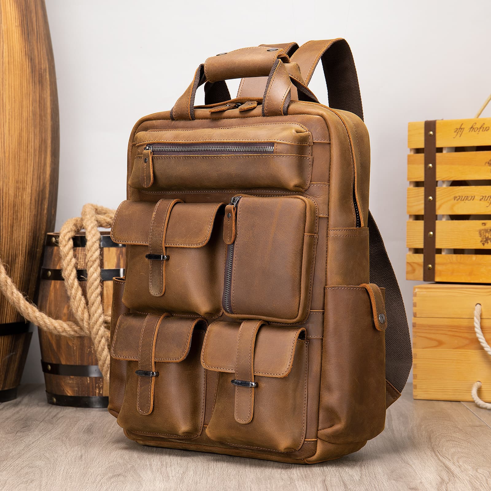Retro Leather Travel Backpack