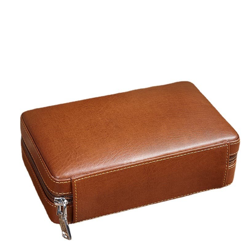 4 Finger Portable Travel Leather Cigar Case thumbnail 3