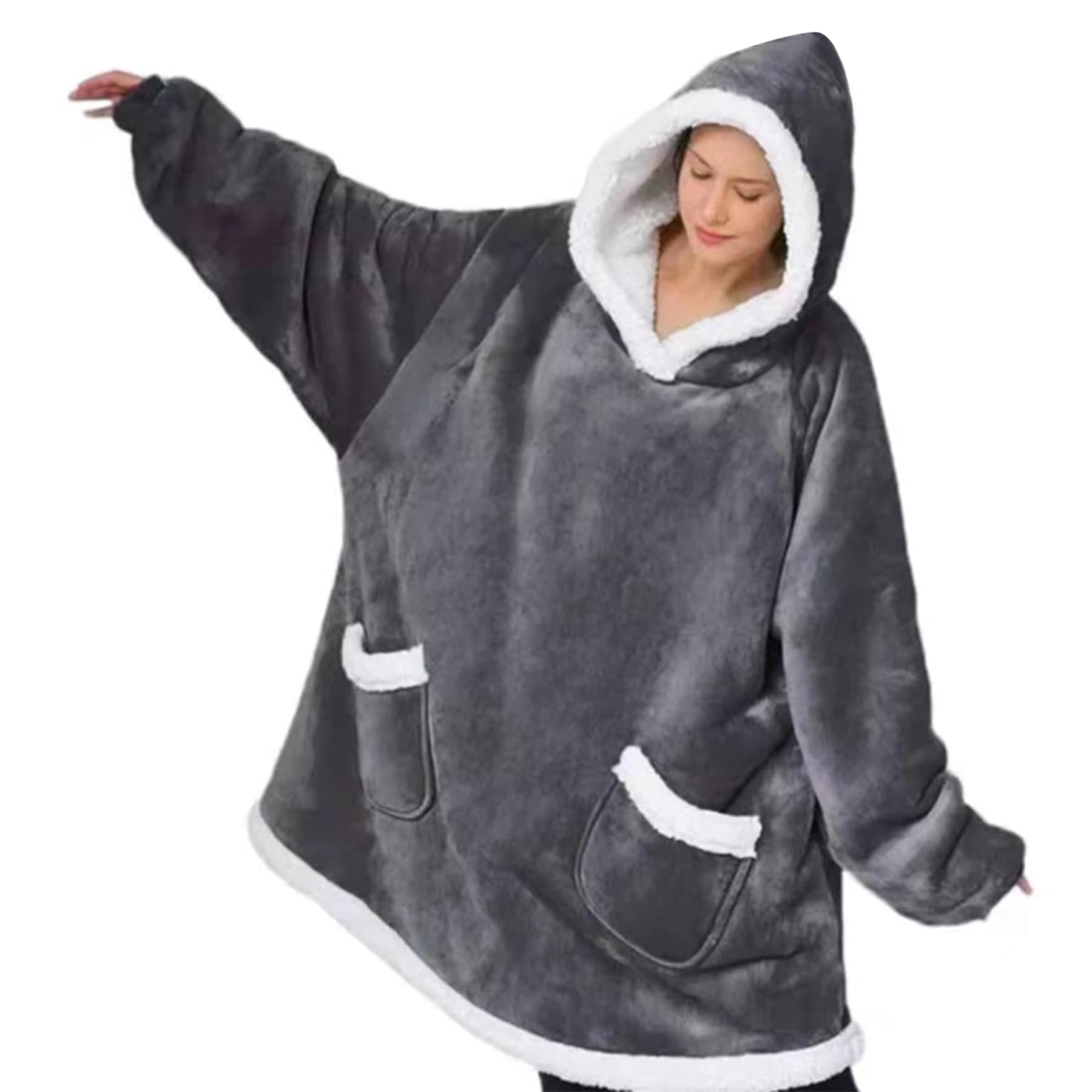 Wearable Fleece Hooded Blanket with Pocket thumbnail 3